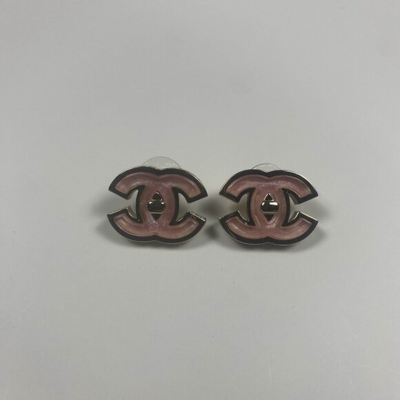 Chanel Pink & Black Enamel CC Stud Earrings - Picture 2 of 6
